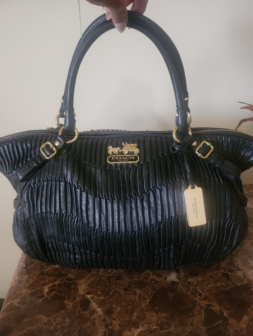Coach Madison Black Textured Leather Satchel EUC